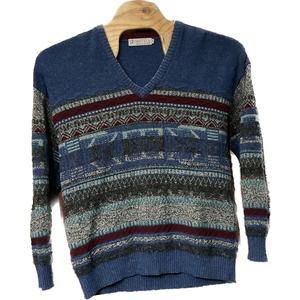 Vintage Casablanca 3D Knit Lambs Wool Sweater 42 V Neck Oswal Knit India